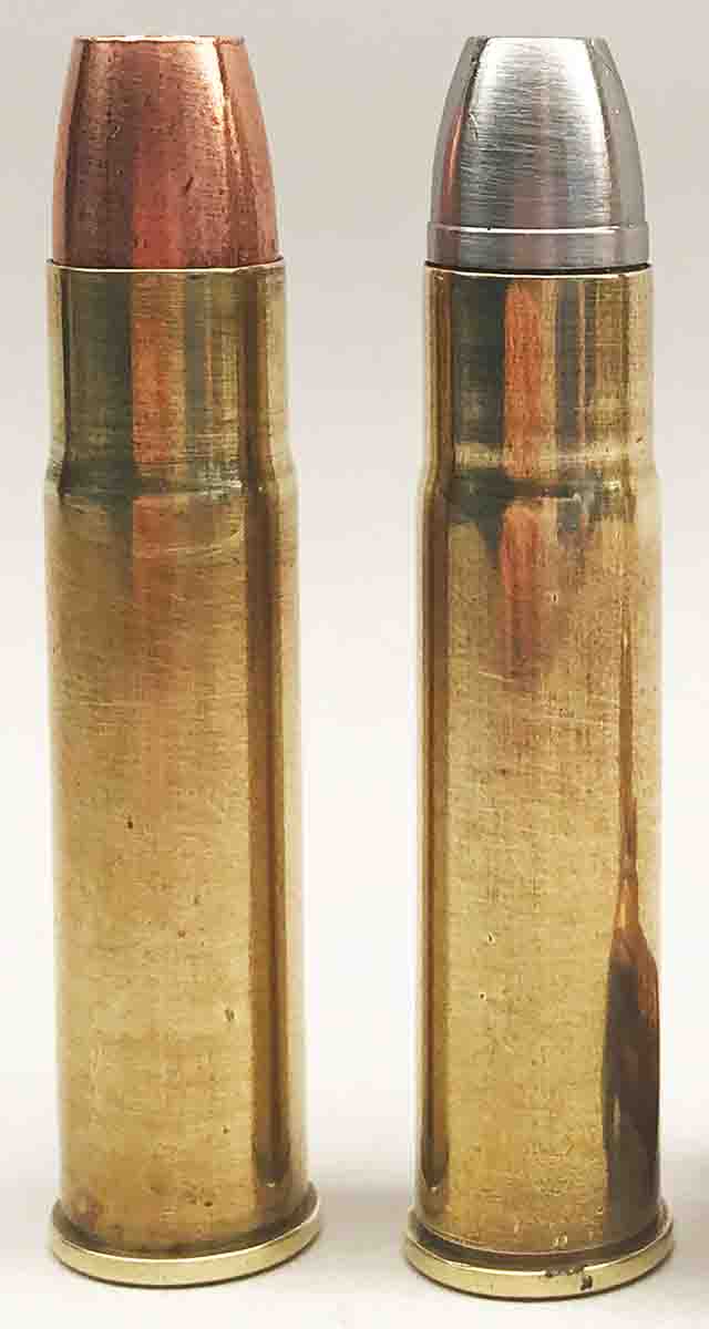 The .475 Turnbull 2.2-inch case is shown with a Barnes 400-grain TSX and an RCBS 450-grain RNFP.